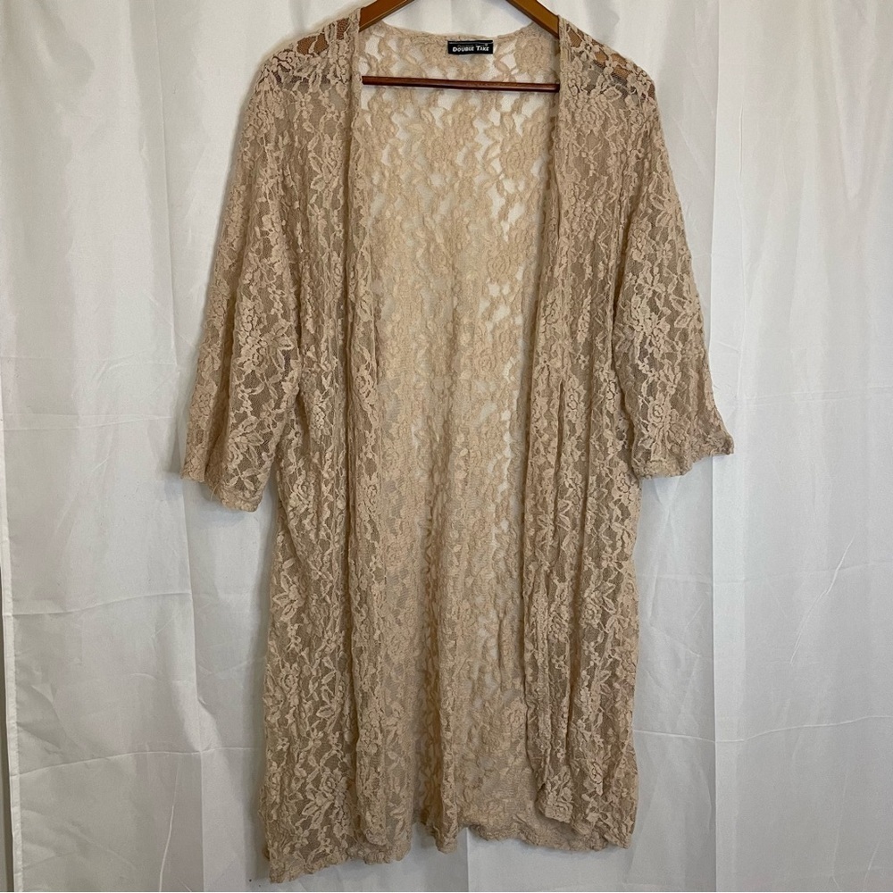 DOUBLE TAKE Women’s Tan Nude Lacy Sheer Kimono Cardigan Robe One Size